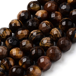 Natural Tiger Eye Beads Strands, Faceted, Round, 8~8.5mm, Hole: 1mm, about 47pcs/strand, 15.5 inch