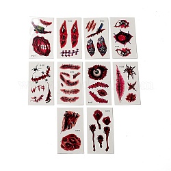 10 pz 10 stile halloween horror realistico ferita sanguinante cicatrice adesivi di carta tatuaggi temporanei rimovibili a prova di acqua, rettangolo, firebrick, 10.5x6x0.03cm, 10 stile, 1pc / style, 10 pc / set