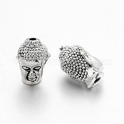 Legierung 3 d Buddha-Kopf-Perlen, Antik Silber Farbe, 13x8.5x8 mm, Bohrung: 1.5~2 mm