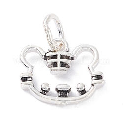 925 Sterling Silver Charms, with Jump Ring, Tiger, Antique Silver, 10.5x12x2mm, Hole: 4mm