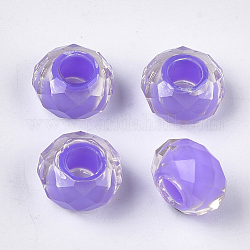 Perles en résine, Perles avec un grand trou   , facette, rondelle, support violet, 13~13.5x7.5~8mm, Trou: 5.5mm