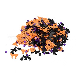 Confeti de dispersión de mesa de plástico, para decoraciones de fiesta de halloween, bruja, estrella, calabaza, gato, negro y naranja y morado, 6~18.6x6~20.7x0.25~3mm