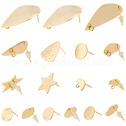 PandaHall 18K Gold Stud Earrings, 8 Styles Ear Piercing Plugs Round Ear Studs Teardrop Earring Post with Loop Coin Jewellery Earring Findings for Women Girls Dangle Earring Jewellery Making, 8 Pairs
