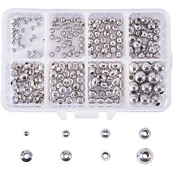 Pandahall élite 240 pièces environnement en acier inoxydable rond perles d'espacement rondes pour les accessoires de fabrication de bijoux à bricoler soi-même, couleur inoxydable, taille mixte