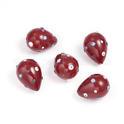 Perles de nacre nacrées, avec l'émail, polie, larme, avec le mauvais œil, rouge, 20.5~21.5x15~16mm, Trou: 1mm