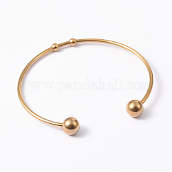 Mode 304 aus rostfreiem Stahl Armbänder Manschette Drehmoment Armreifen, mit gelöteten runden Perlen, golden, 2 Zoll ~ 2-1/2 Zoll (50~65 mm)