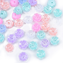 Tapas de abalorios de perlas de imitación de resina, 5-pétalo, flor, color mezclado, 7.5x8x2.5mm, agujero: 1 mm