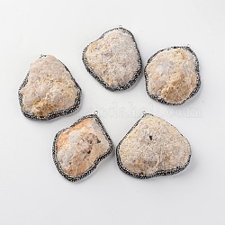 Nuggets druzy naturale agata grandi ciondoli, con strass fimo e risultati ottone tono platino, 60~70x50~62x18~25mm, Foro: 2 mm