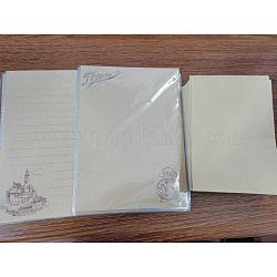 Papel de carta de papel kraft, patrón de reloj y castillo, con sobres, bronceado, 23.4x17 cm, 8 unidades / bolsa, 2 estilo, 4 bolsas / estilo, 8 bolsa, 64 pcs