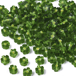 Perle di vetro, fiore, verde oliva, 4~6x4~6x2~3mm, Foro: 1 mm