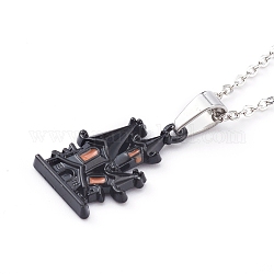 Colliers pendentifs en alliage émail pour halloween, avec des chaînes de câble en laiton, maison hantée, couleur inoxydable, noir, 18.38 pouce (46.7 cm)