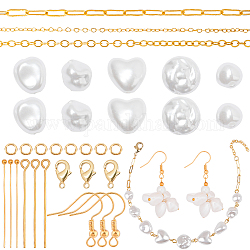 Kit para hacer brazaletes con aretes de perla de imitación diy de sunnyclue, incluyendo corazón de plástico abs y cuentas de lágrima y polígono, cierres de latón y ganchos y cadenas para pendientes, blanco cremoso