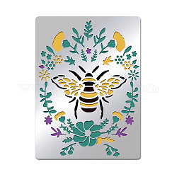 BENECREAT Bee Pattern Stainless Steel Stencil with Flower, Leaf Pattern, Reusable Stainless Steel Stencil Tool for Painting, Albums, Scrapbooking, 7.48x5.51 Inches