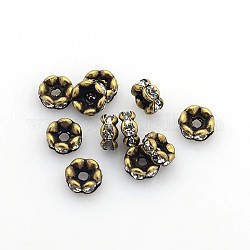 Perles séparateurs en laiton avec strass, grade AAA, bord ondulé, sans nickel, bronze antique, rondelle, cristal, 6x3mm, Trou: 1mm