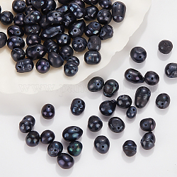 Nbeads 1 hebra hebras de perlas de agua dulce cultivadas naturales hebras, teñido, oval, negro, 6~8x7~8.5mm, agujero: 0.5 mm, aproximamente 22 pcs / cadena, 7.20 pulgada (18.3 cm)