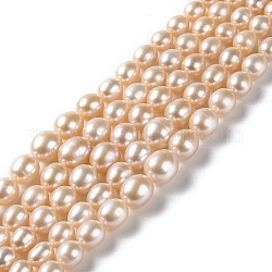 Fili di perle di perle d'acqua dolce coltivate naturali, riso sfumato, grado 6a+, peachpuff, 5~10x4~9mm, Foro: 0.5 mm, circa 59~61pcs/filo, 15.83~16.14 pollice (40.2~41 cm)