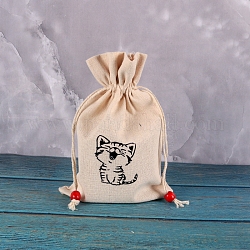 Прямоугольные хлопковые сумки для хранения с принтом, мешочки для упаковки на шнурке, форма кошки, 23x15 см