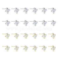 SUPERFINDINGS 24Pcs 2 Color Brass Micro Pave Clear Cubic Zirconia Stud Earring Findings, with Horizontal Loops, Leaf, with 50Pcs Plastic Ear Nuts, Platinum & Golden, 10.5x10mm, Hole: 1.8mm, Pin: 0.7mm, 12Pcs/color