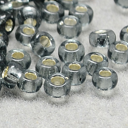 Perline di semi di vetro rotonde di grado 6/0, argento rivestito, grigio, 6/0, 4x3mm, Foro: 1 mm, circa 4500pcs/libbra