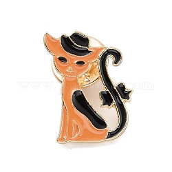 Gato con pasador de esmalte bowknot, insignia de aleación chapada en oro claro para ropa de mochila, naranja, 21.5x15.5x2mm