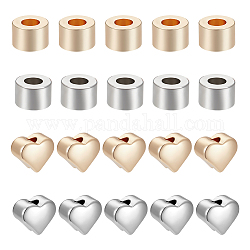 Benecreat 32 Uds 4 estilos cuentas espaciadoras de latón, corazón y la columna, platino y oro, 5~6x6x3.5~4mm, agujero: 1~2.5 mm, 8 piezas / style