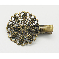 Haarspange Zubehör aus Eisen, mit Messing filigran Fach, Antik Bronze, 35x25x10 mm