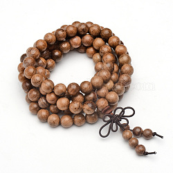 Gioielli buddisti stile avvolgente 5-loop, bracciali / collane di perle di legno mala, tondo, cammello, 34-5/8 pollice (88 cm)
