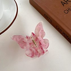 セルロースアセテート（樹脂）バタフライヘアクロークリップ  女性のためのヒョウ柄の蝶のポニーテールのヘアクリップ  フラミンゴ  54mm