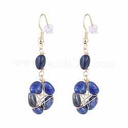 Boucles d'oreilles pendantes en lapis lazuli naturel enroulé de fil, avec crochets en laiton et écrous en plastique, étoiles du nord, 53mm, pin: 0.8 mm