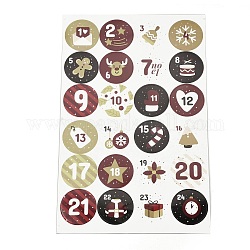 Weihnachten adventskalender sticker, 1~24 Zahl Weihnachts-Countdown-Aufkleber, für Geschenksiegelaufkleber, diy handwerk, Backdekoration, Anzahl, 30.7x19.6x0.02 cm, Aufkleber: 45mm, 24pcs / Blatt