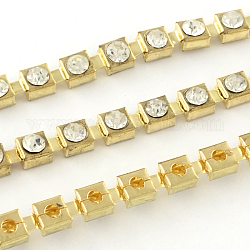 Iron Links Chains with Rhinestones, Unwelded, Golden, 7x7x6mm