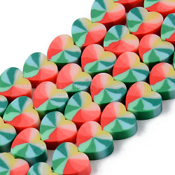 Handmade Polymer Clay Beads Strands, for DIY Jewelry Crafts Supplies, Heart, Orange Red, 9x10x4mm, Hole: 1.5mm, about 40~41pcs/strand, 13.39 inch~13.78 inch(34~35cm)