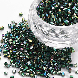 Glass tubulär Perlen, silber gefütterte Farben Regenbogen, dunkles schiefergrau, 2.5~3x2 mm, Bohrung: 0.9 mm, ca. 15000 Stk. / Pfund