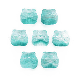 Perles de verre peintes par pulvérisation transparentes deux tons, signes du zodiaque chinois tigre, turquoise foncé, 11.5x12x8mm, Trou: 1mm