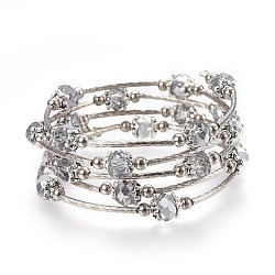 Cinq boucles de bracelets en verre à facettes, avec perles en laiton et perles de fer, blanc, 2-1/4 pouce (5.7 cm)