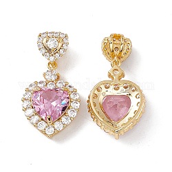 Brass Cubic Zirconia European Dangle Charms, Heart Pendant, Real 18K Gold Plated, 30x16x7.5mm, Hole: 4.5x3.5mm