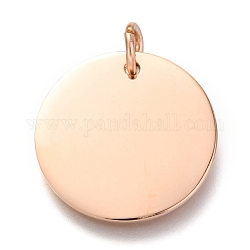 Chapado iónico (ip) 304 encantos de acero inoxidable, pulido manual, con anillos de salto, etiqueta estampado en blanco, plano y redondo, oro rosa, 20x1mm, agujero: 3.5 mm