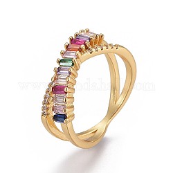 Micro ottone spianare anelli zirconi, anello a croce, doppi anelli, x anelli, infinito, colorato, oro, formato 6, 16.7x17mm