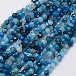 Chapelets de perles en agate à rayures naturelles, facette, teinte, ronde, bleu marine, 4mm, Trou: 0.5mm, Environ 91~93 pcs/chapelet, 15 pouce