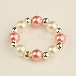 Mode Acryl Nachahmung Perlenringe dehnbar, rosa, 17 mm
