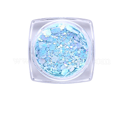 Hexagone brillant accessoires de décoration nail art, avec poudre scintillante et paillettes, paillettes scintillantes diy, lumière bleu ciel, poudre: 0.1~0.5x0.1~0.5mm, paillettes: 0.5~3.5x0.5~3.5mm, environ 1,g/boîte