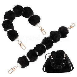 Bretelles de sac courtes et moelleuses, chaîne décorative en alliage avec fermoir pivotant et perle imitation plastique, noir, 30x3.5 cm