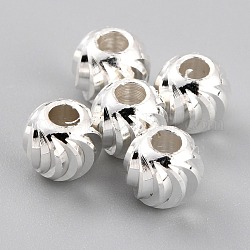 Messing Perlen, langlebig plattiert, gewellte Runde, 925 Sterling versilbert, 5.5x5 mm, Bohrung: 2 mm