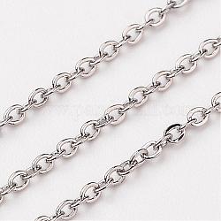 304 Stainless Steel Cable Chains, Unwelded, Flat Oval, Stainless Steel Color, 2x1.5x0.4mm