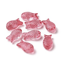 Perles de verre peintes par pulvérisation transparent, poisson, rouge indien, 15x8x5mm, Trou: 1mm