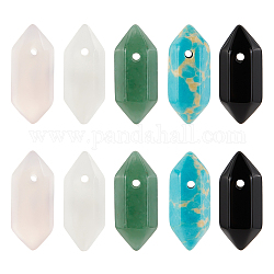 Olycraft 10pcs 5 style Gemstone Double Terminal Pointed Pendants, Faceted Bullet Charm, 18.5~20x8~9x8~9mm, Hole: 1.5mm, 2pcs/style