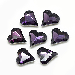 Cabochons en verre avec strass de dos avec point, facette, dos plaqué, cœur, violet, 12x11.8x4.5mm