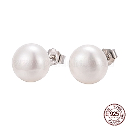 Regali di san valentino per lei 925 orecchini a bottone a sfera in argento sterling, con perle perline, bianco, 17x8mm, ago :0.6mm
