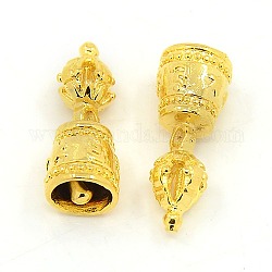 Vacuum Plating Brass Beads, Bell and Dorje Vajra for Buddhist Jewelry, Golden, 22x8x8mm, Hole: 2mm