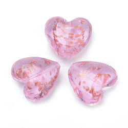 Perline murano con sabbia d'oro fatto a mano, cuore, perla rosa, 33~35x34~36x16~17mm, Foro: 2~3 mm